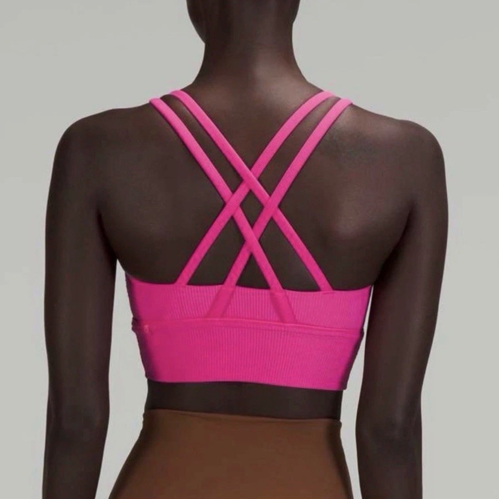 Lululemon Energy LongLine Bra Ribbed Luxtreme Medium Support Size 8 Sonic Pink